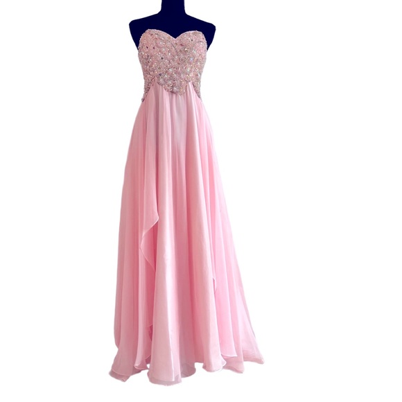 ALYCE PARIS ~ Elegant Blush Pink Chiffon Silky Dress w/Rhinestones size 6 - Picture 1 of 8